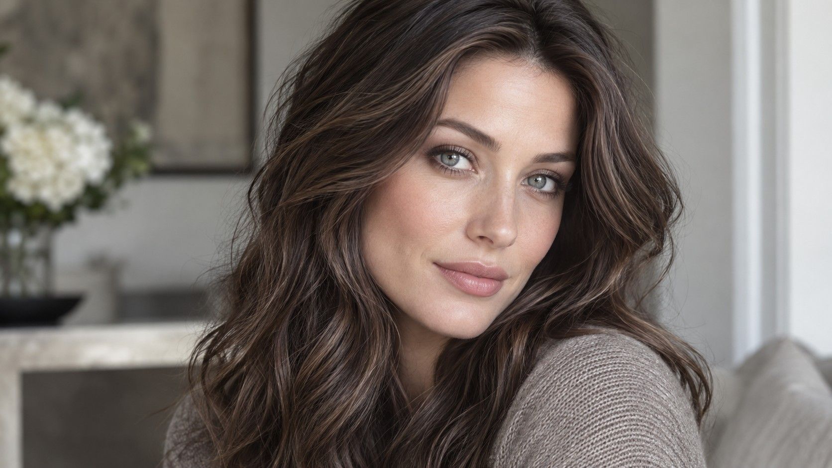 Hair color chosen to complement grey eyes