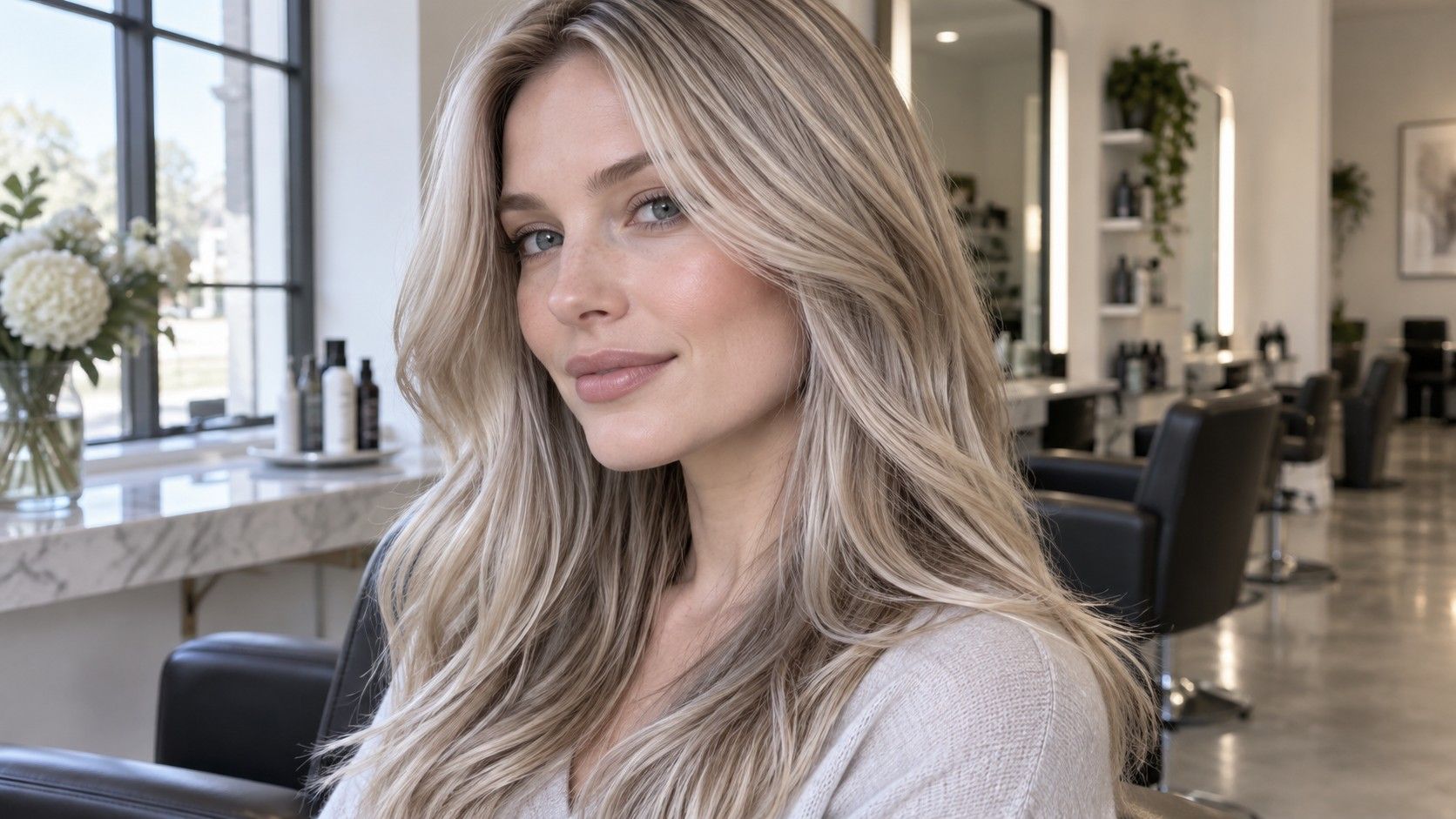 Soft ash-beige hair color with natural-looking dimension