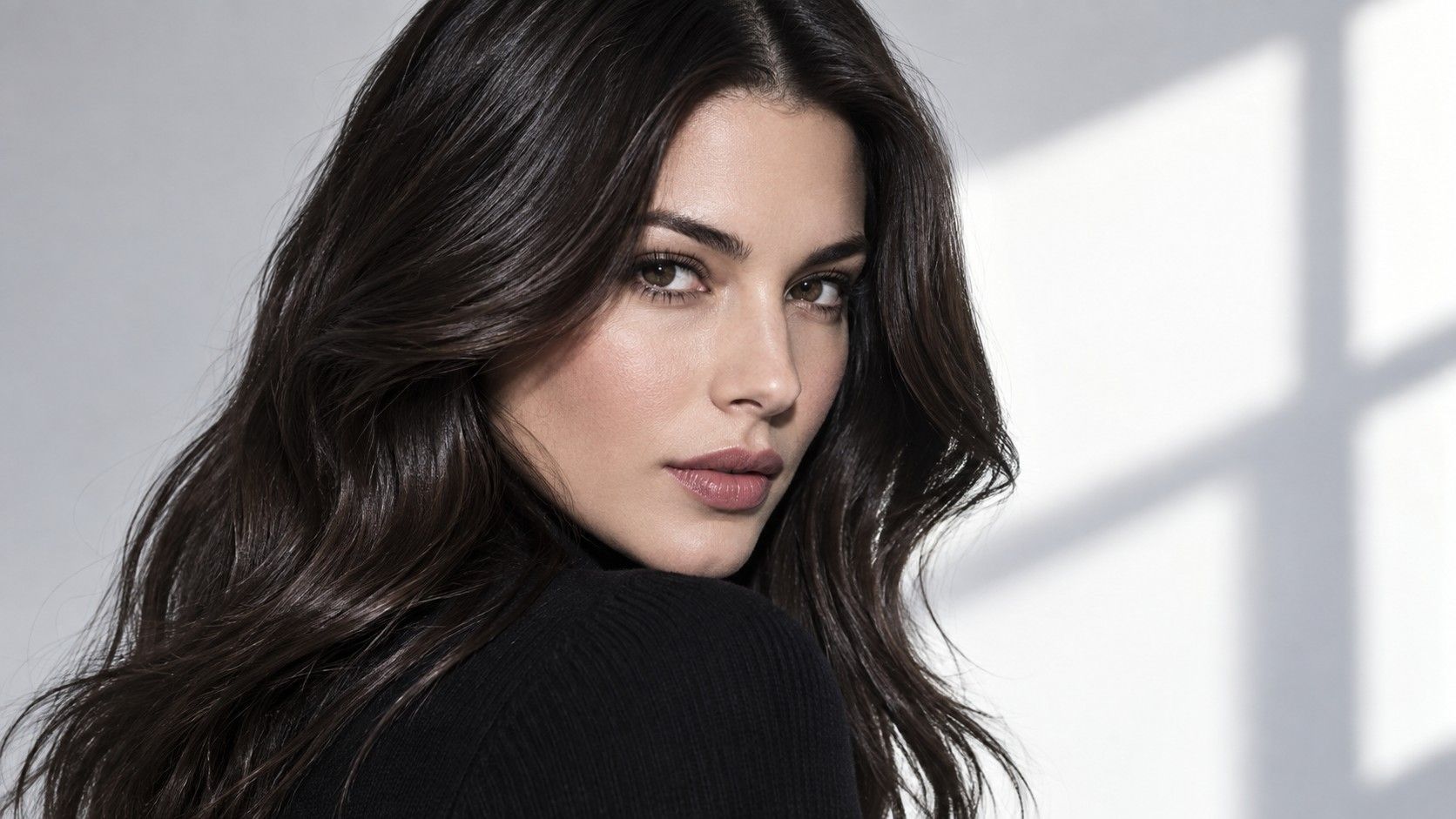Glossy deep brunette hair with subtle cool-toned dimension